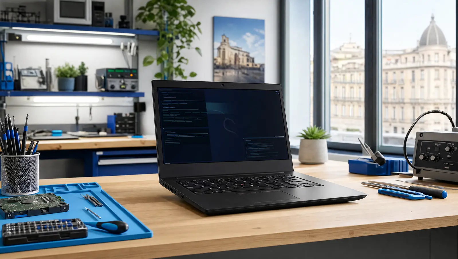 PC portable professionnel préparé dans un atelier Linux-Man